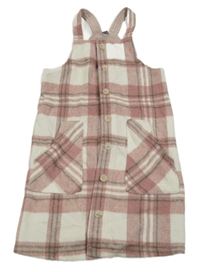 Bielo-ružové kockované prepínaci vlnené šaty Tu