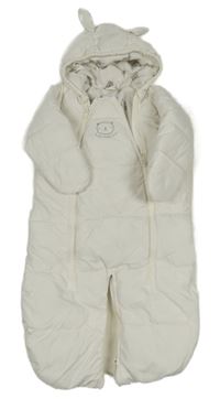 Bílá šusťáková zimní kombinéza s medvědem a kapucí H&M