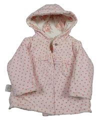 Světlerůžová vzorovaná zateplená oboustranná mikina s kapucí 