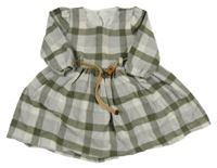 Šedo-khaki kostkované šaty s páskem 