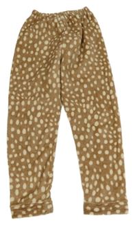 Hnedo-smotanové vzorované chlpaté pyžamové nohavice