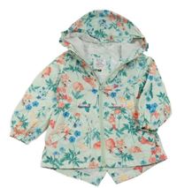Mintová květovaná šusťáková jarní bunda s kapucí 