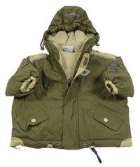Khaki nepromokavá zateplená bunda s kapucňou Topolino