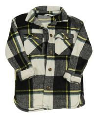 Černo-bílo-zelená kostkovaná vlněná košilová bunda H&M