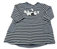 Tmavomodro-biela pruhovaná tepláková tunika s korunkou z flitrů Vertbaudet