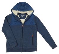 Tmavomodrá melírovaná zateplená propínací mikina s kapucí M&S