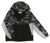 Černo-šedá vzorovaná šusťáková jarní bunda s kapucí George