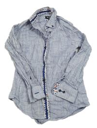 Modrá melírovaná košile se vzorovaným lemem 