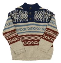 Béžovo-modro-hnědý vzorovaný vlněný svetr John Lewis
