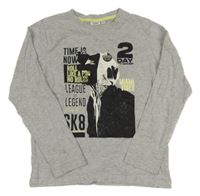 Šedé melírované triko s potiskem 