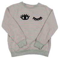 Sivo-ružová pruhovaná mikina s očima