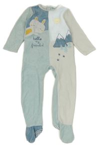 Světlemodro-bílý sametový overal s králíkem 