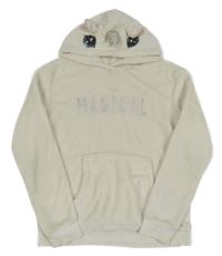 Smotanová chlpatá mikina s kapucí - jednorožec H&M