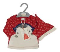Nové - 2 set - červeno-bílé triko s hvězdami a tučňákem + čepice Miniclub