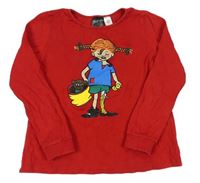 Červené tričko s Pippi dlouhou punčochou H&M