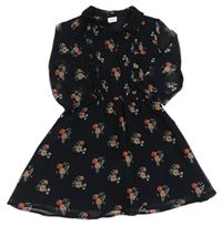 Čierne kvetované šifónové košeľové šaty F&F