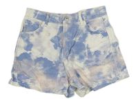 Bílo-modro-lila batikované rifľové kraťasy H&M