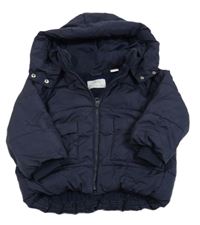 Tmavomodrá šusťáková zimní bunda s kapucí Zara