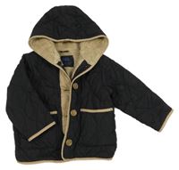 Černo-béžová šusťáková prošívaná zimní bunda s kapucí Zara