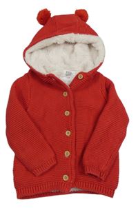Červený propínací zateplený svetr s kapucí s bambulemi F&F