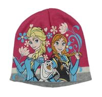 Růžovo-bílo-šedá čepice s Annou a Elsou Disney