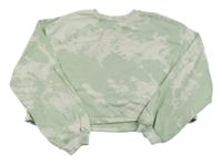 Mintovo-smotanová batikovaná crop mikina s nápisom H&M