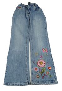 Světlemodré flare rifle s výšivkami květů Yigga