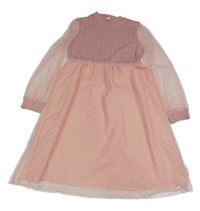 Ružové vzorované šaty so puntíkatou sukní a rukávmi Shein