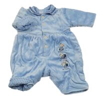 Světlemodrý sametový zateplený overal s jezevci 