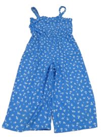 Modro-biely kvetovaný nohavicový culottes overal Primark