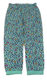 Zeleno-modro-farebné ľahké tepláky s leopardím vzorom Tu