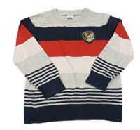 Šedo-tmavomodro-červený pruhovaný svetr - Tlapková Patrola C&A