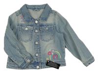 Nové - Světlemodrá riflová bunda s duhou a květy Dunnes Stores