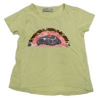 Svetložlté tričko s duhou z flitrů