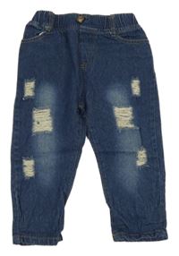 Tmavomodré teplákové rifle s vyšúchaním