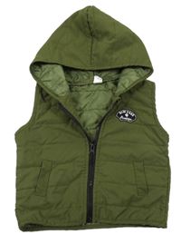 Khaki šušťáková vesta s výšivkou a kapucňou Shein