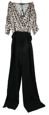 Nové - Dámský růžovo-černý vzorovaný kalhotový overal s páskem Boohoo 