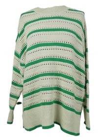Dámský béžovo-zelený pruhovaný ažurový svetr Nutmeg 