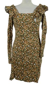 Dámské khaki kytičkované šaty s volánky Asos 