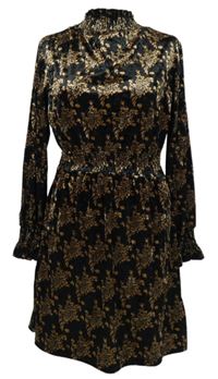 Dámské černo-hnědé vzorované sametové šaty 