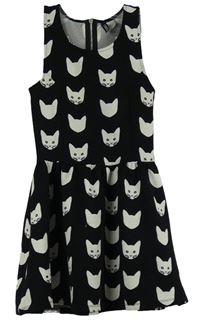 Dámské černo-bílé žebrované šaty s kočičkami H&M