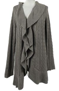 Dámský hnědý svetrový cardigán s volánky