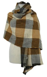 Dámská černo-hnědá kostkovaná šála Primark 