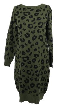 Dámské khaki-černé vzorované svetrové šaty 