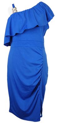 Dámské modré asymetrické šaty s volánkem 