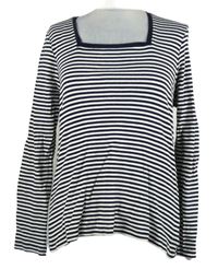 Dámske tmavomodro-biele prúžkované rebrované tričko TU