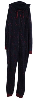 Dámská tmavomodro-vínová hvězdičkovaná fleecová kombinéza s kapucí 