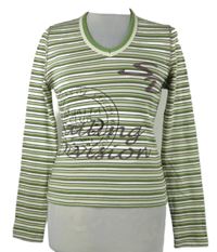 Nové - Dámské zeleno-bílo-hnědé pruhované triko s nápisem Casa Blanca 