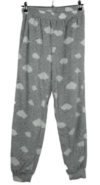 Dámske sivé fleecové pyžamové nohavice s obláčikmi 