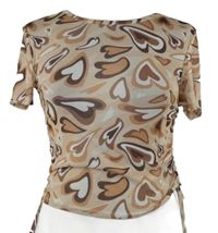 Dámské béžovo-hnědé srdíčkované tylové crop tričko se stahováním FB Sister